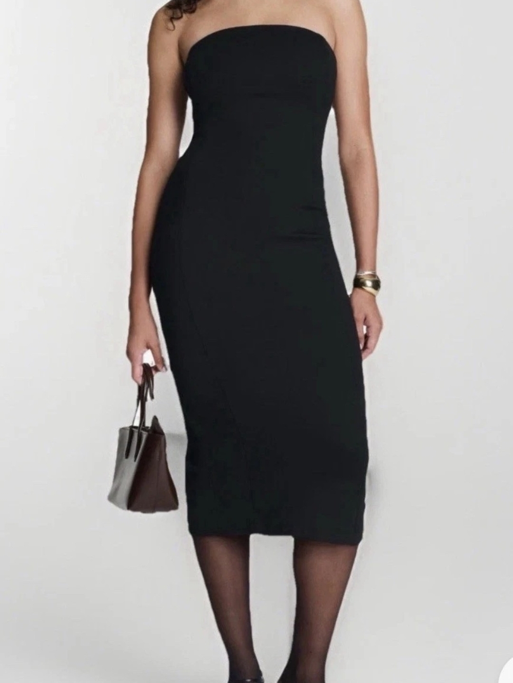 SPANX Strapless Black Midi Bodycon Dress
